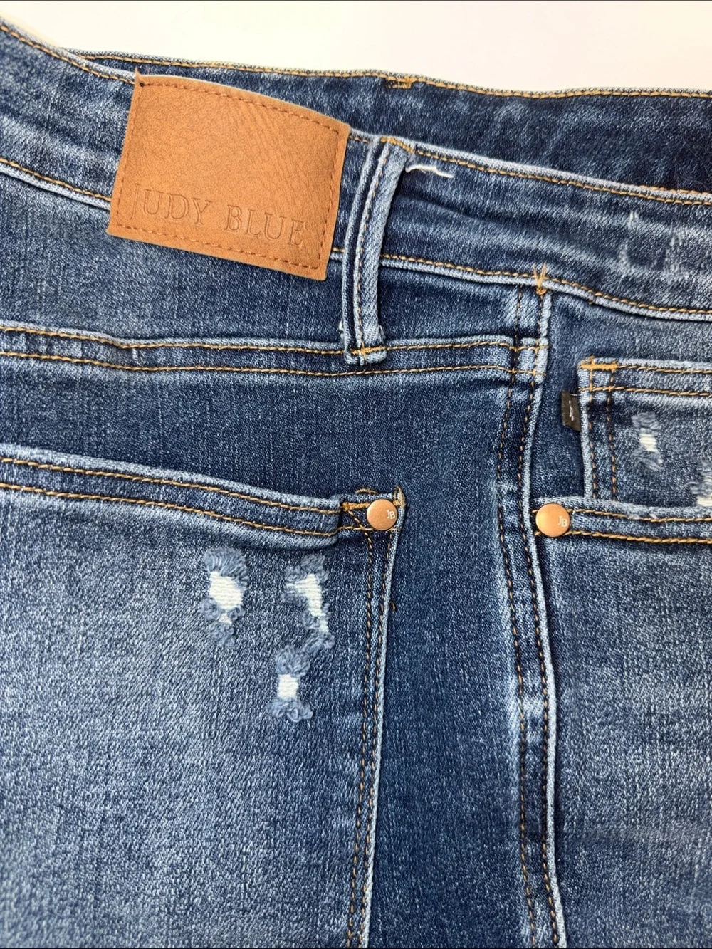 Judy Blue Medium Wash Distressed Back‎ Pocket Jean Shorts